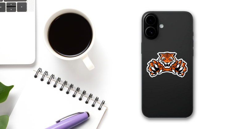 Leaping Tiger Sticker on a Phone (New) example