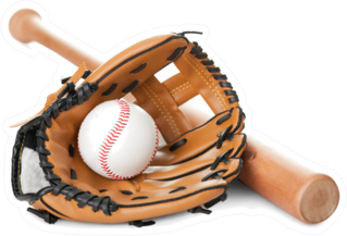 Leather Glove With Baseball And Bat Isolated Over White Sticker