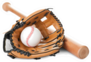 Leather Glove With Baseball And Bat Isolated Over White Sticker