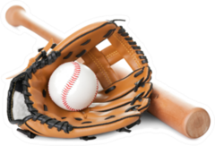 Leather Glove With Baseball And Bat Isolated Over White Sticker