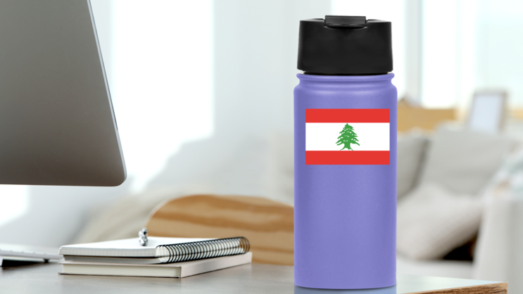Lebanon Country Flag Sticker on a Water Bottle (New) example