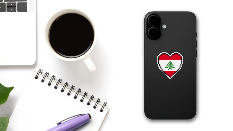  Lebanon Flag Pixel Sticker on a Phone (New) example