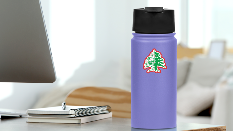  Lebanon Tree On Red Sticker on a Water Bottle (New) example