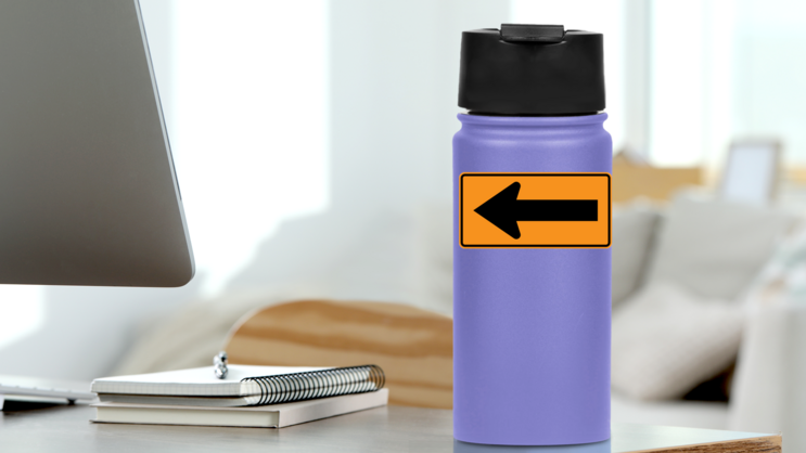 Left Arrow Sticker on a Water Bottle (New) example