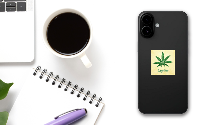 Legalize Marijuana Hemp Leaf Sticker on a Phone (New) example