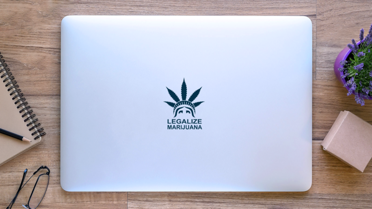 Legalize Marijuana Lady Liberty Sticker on a Laptop (New) example