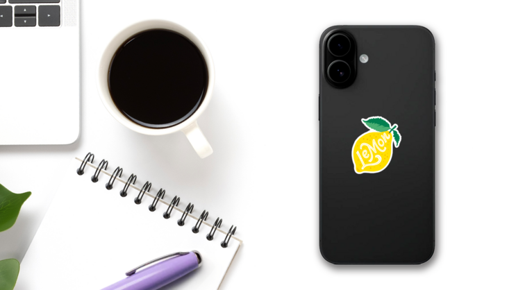 Lemon Lettering Sticker on a Phone (New) example