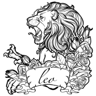 Leo Lion With Decorative Frame Of Roses Sticker