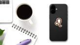 Leo Zodiac Astrology Symbol Pizza Sticker on a Phone (New) example