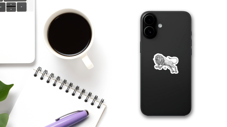 Leo Zodiac Lion Sketch Sticker  on a Phone (New) example
