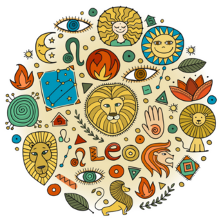 Leo Zodiac Sign Background With Elements Sticker