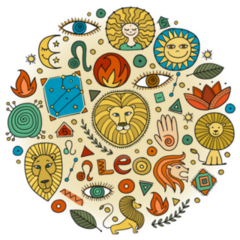 Leo Zodiac Sign Background With Elements Sticker