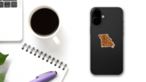 Leopard Print. State Missouri Sticker on a Phone (New) example