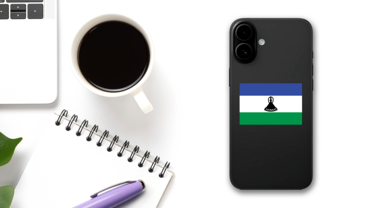 Lesotho Flag Sticker on a Phone (New) example