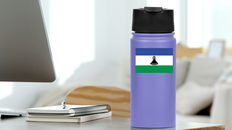 Lesotho Flag Sticker on a Water Bottle (New) example