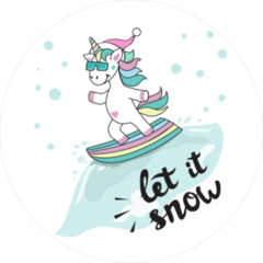 Let It Snow Unicorn On Snowboard Sticker
