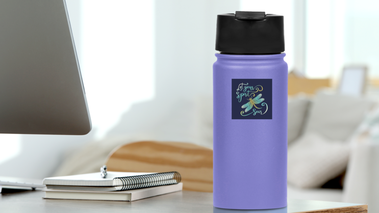 Let Your Spirit Soar Dragonfly Sticker on a Water Bottle (New) example