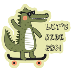 Lets Ride Bro Cute Skater Alligator Sticker