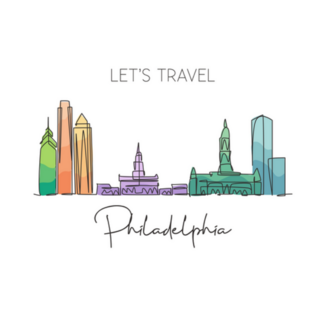 Lets Travel Philadelphia City Skyline Illustration Sticker