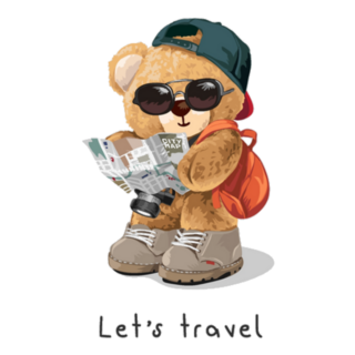 Lets Travel Slogan With Cute Bear Sticker