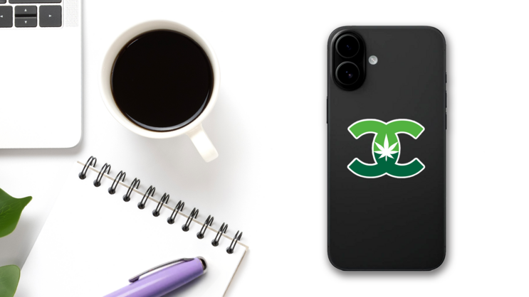 Letter C Cannabis Logo Sticker on a Phone (New) example