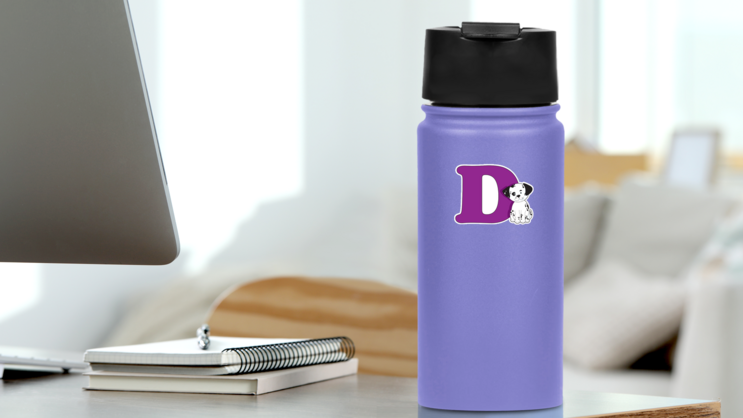 Letter D Dalmatian Sticker on a Water Bottle (New) example