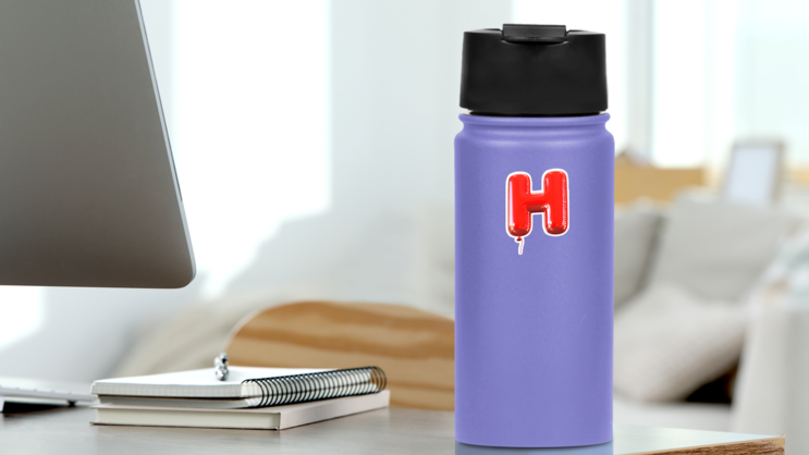 Letter H Balloon Font Sticker on a Water Bottle (New) example