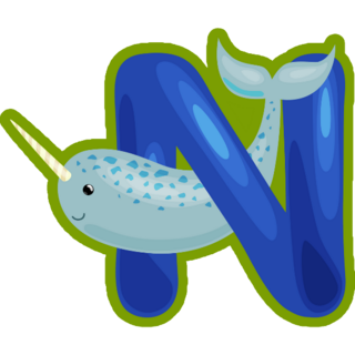 Letter N Narwhal On Green Sticker