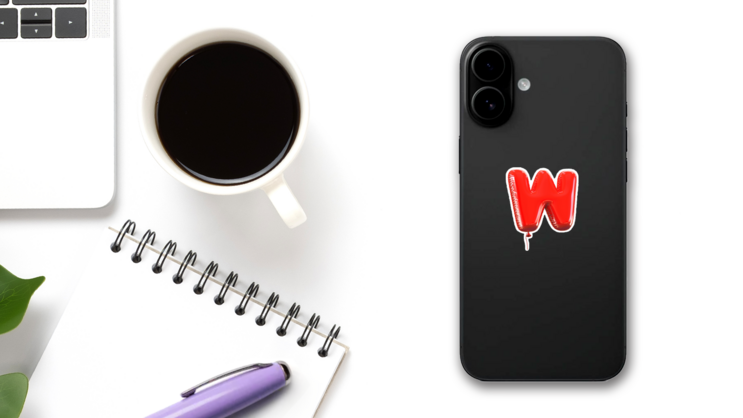 Letter W Balloon Font Sticker on a Phone (New) example