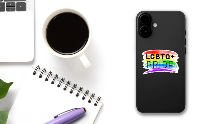 Lgbt Pride Lettering Sticker on a Phone (New) example