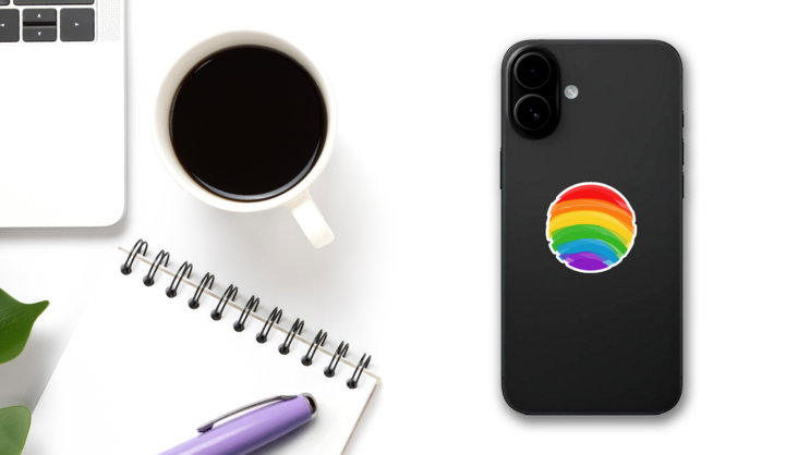 Lgbt Pride Month Flag Circle Symbol Sticker on a Phone (New) example
