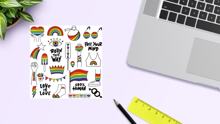 Lgbtq Collection Sticker Sheet on a Desk (New) example