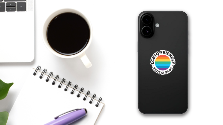 Lgbtq Friendly Sticker on a Phone (New) example