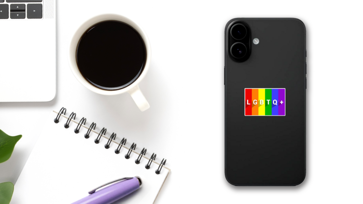 Lgbtq+ On Striped Pride Flag Rainbow Illustration Sticker on a Phone (New) example