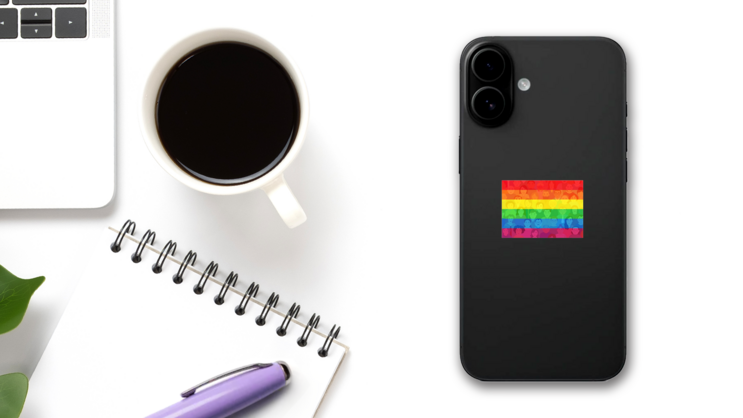 Lgbtq Rainbow Of People Illustration Sticker on a Phone (New) example