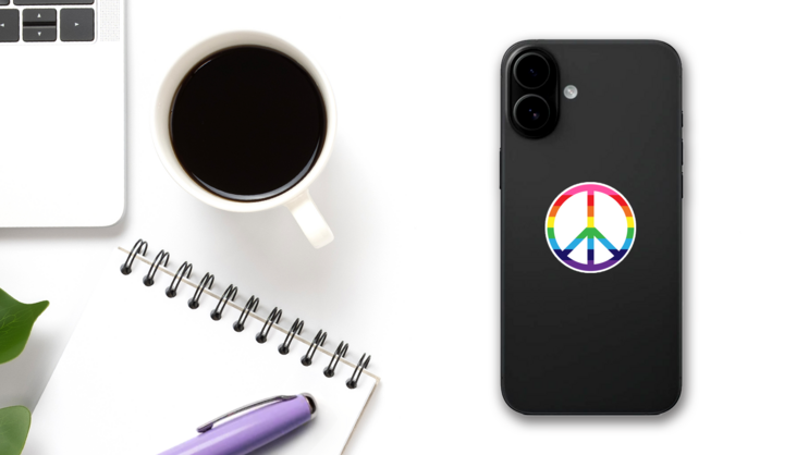 Lgbtq Rainbow Peace Icon Sticker on a Phone (New) example