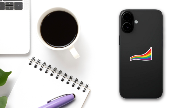 Lgbtq Rainbow Pride Wave Sticker on a Phone (New) example