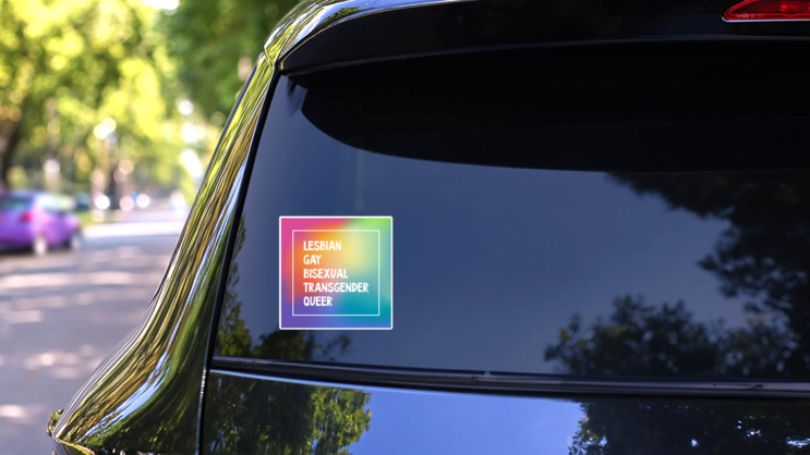 Lgbtq Sign Blurred Rainbow Sticker on a Rear Car Window (New) example