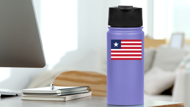 Liberia Country Flag Sticker on a Water Bottle (New) example