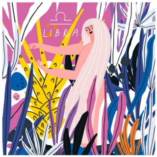 Libra Zodiac Stylized Woman In Plants Sticker