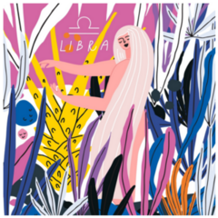 Libra Zodiac Stylized Woman In Plants Sticker