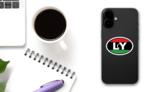 Libya Ly Flag Oval Sticker on a Phone (New) example
