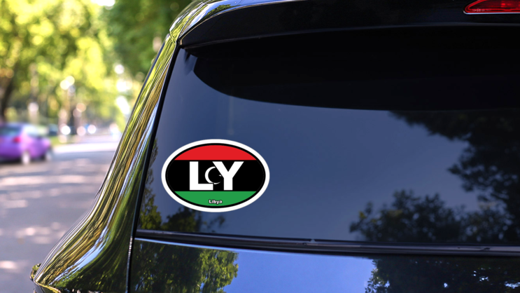 Libya Ly Flag Oval Sticker on a Rear Car Window (New) example