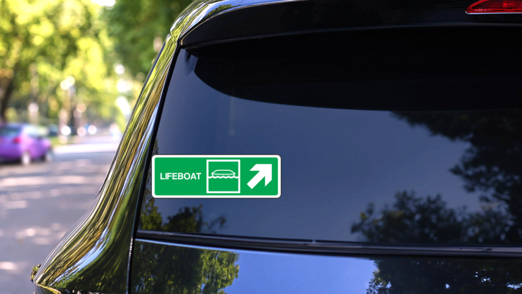 Lifeboat Upper Right Arrow Sign Sticker on a Rear Car Window (New) example