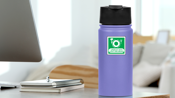 Lifebuoy With Light And Smoke Sign Sticker on a Water Bottle (New) example
