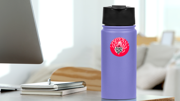Light My Fire Heart Lettering Illustration Sticker on a Water Bottle (New) example