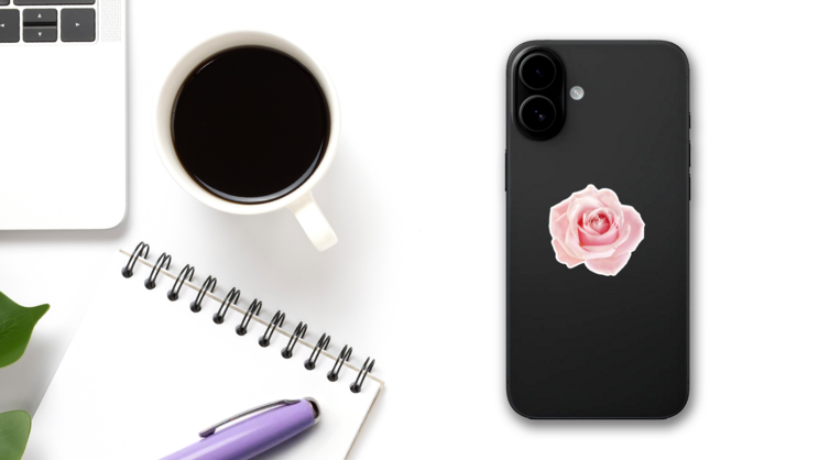 Light-pink Rose Blossom On White Background Sticker on a Phone (New) example
