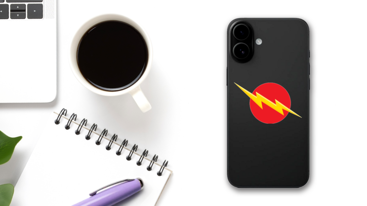 Lightening Bolt Crossing Red Circle Sticker on a Phone (New) example