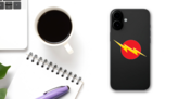 Lightening Bolt Crossing Red Circle Sticker on a Phone (New) example