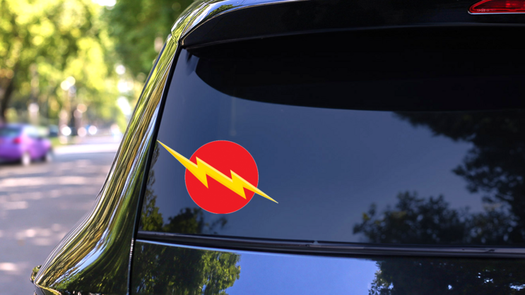Lightening Bolt Crossing Red Circle Sticker on a Rear Car Window (New) example